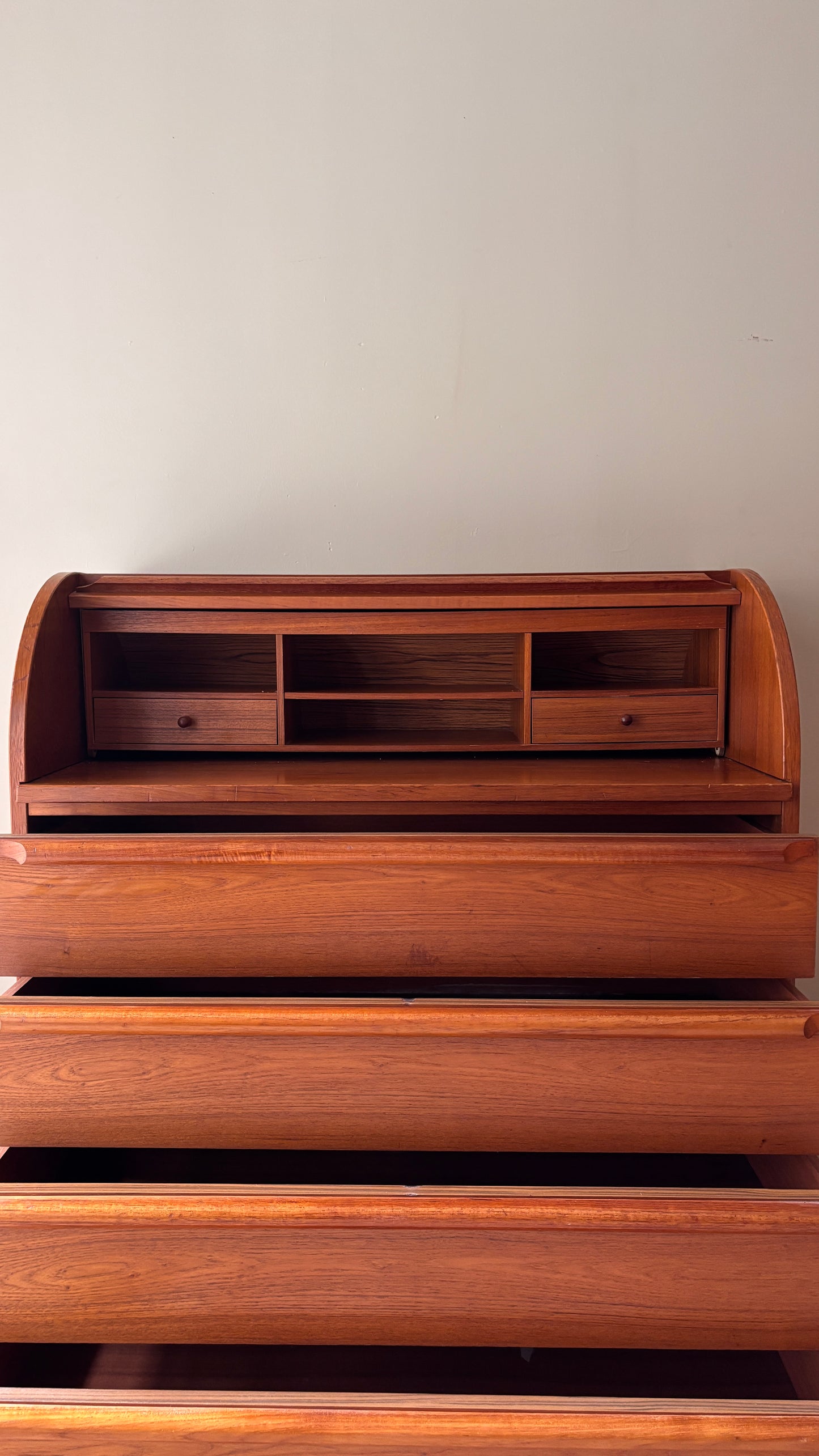 Teak roll top desk