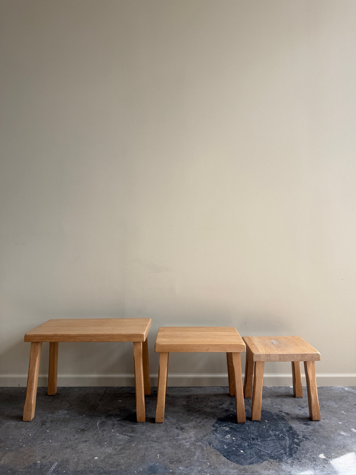 Dutch Brutalist oak nesting tables