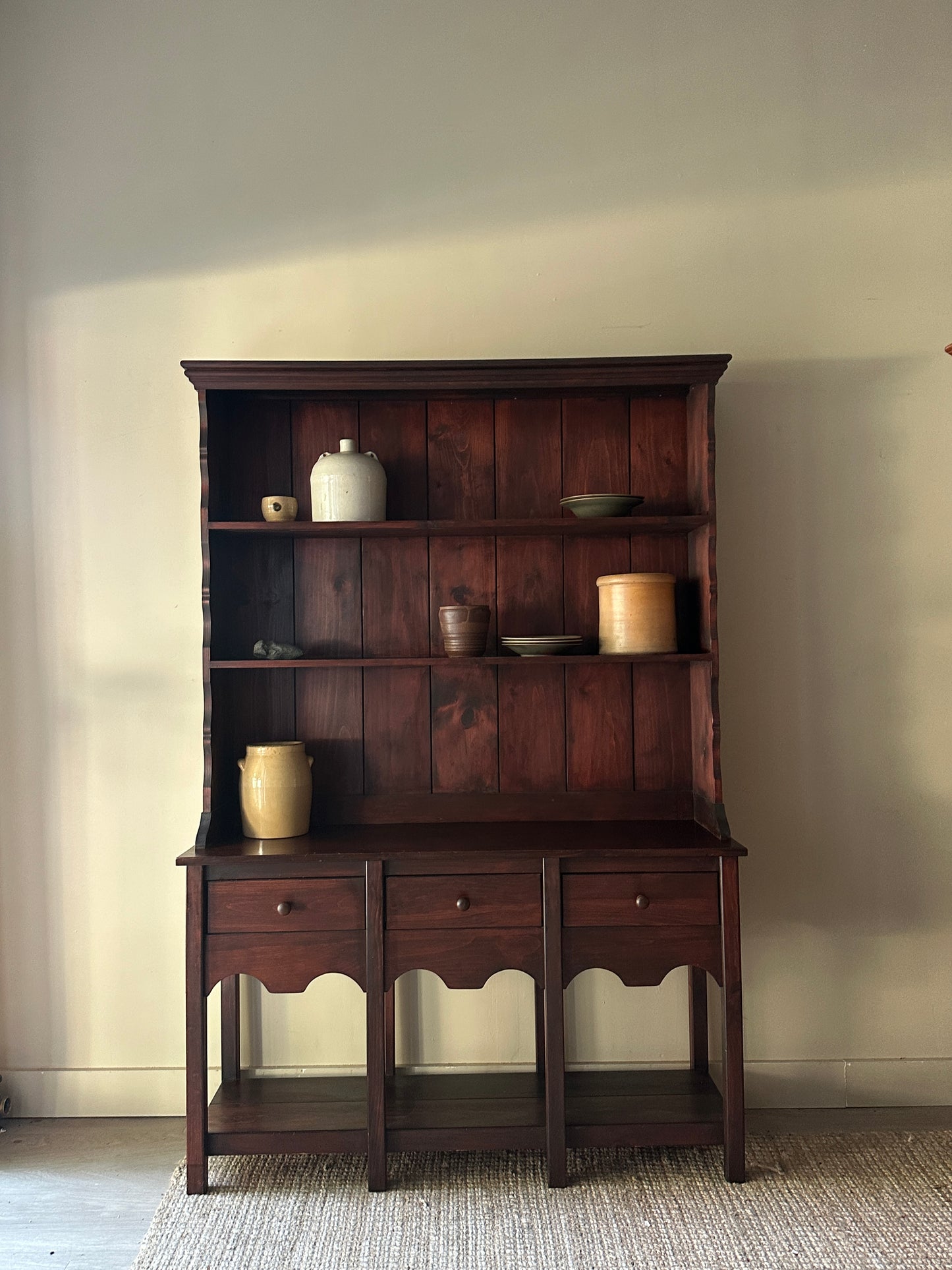 Dark pine two piece hutch