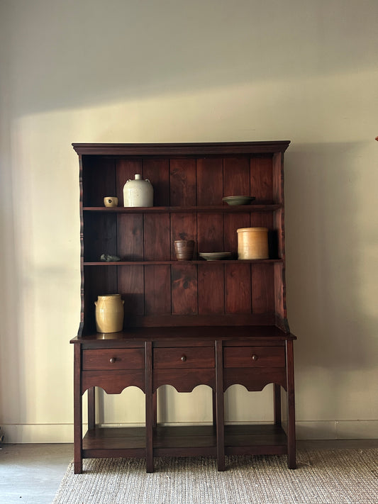Dark pine two piece hutch