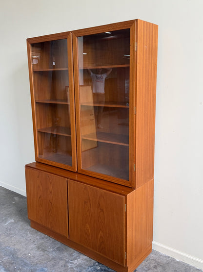 Danish teak two piece display hutch
