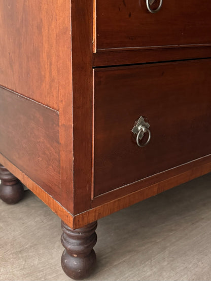 Sheraton cherry & tiger maple tallboy dresser