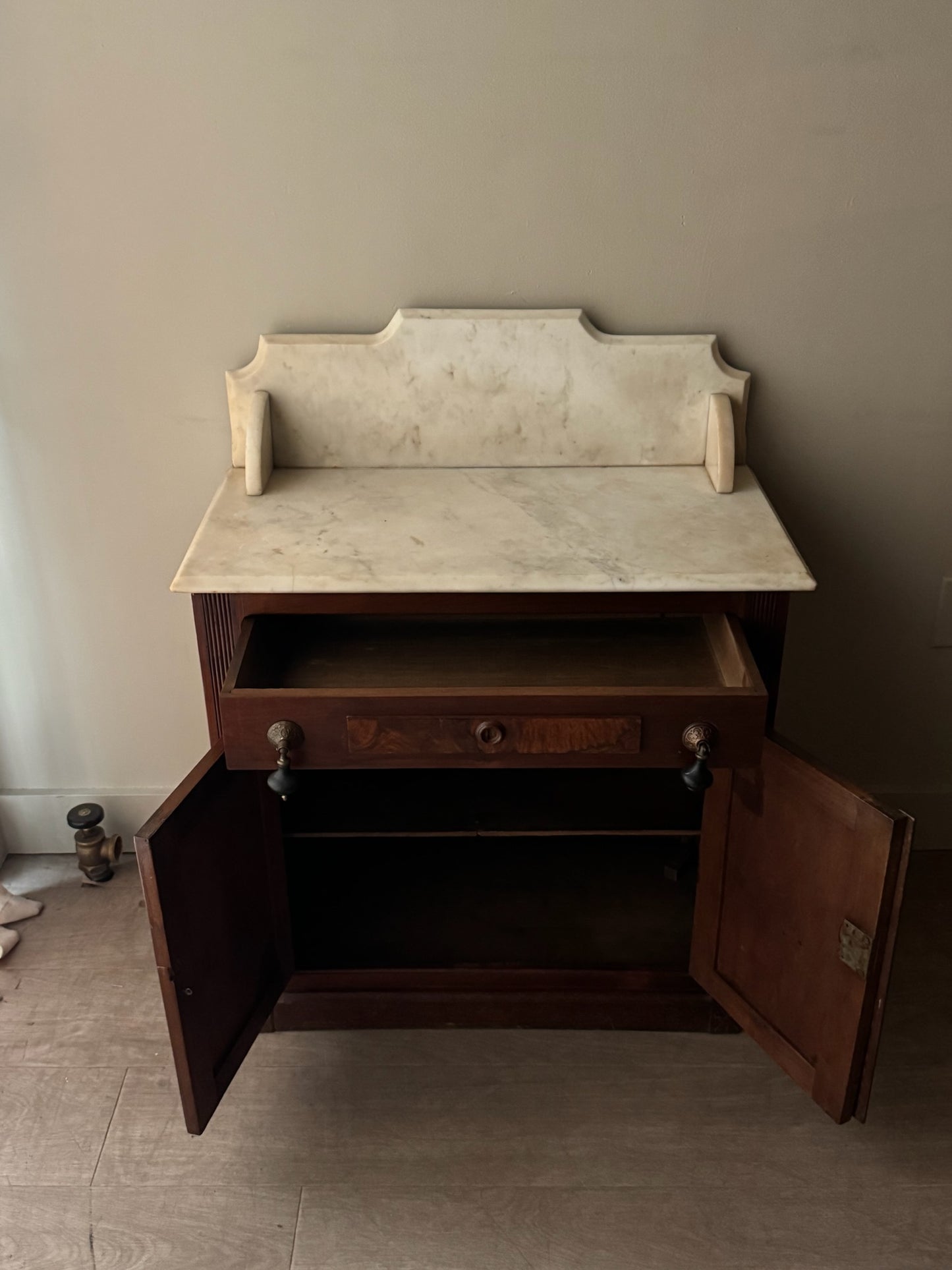 Victorian marble top walnut washstand