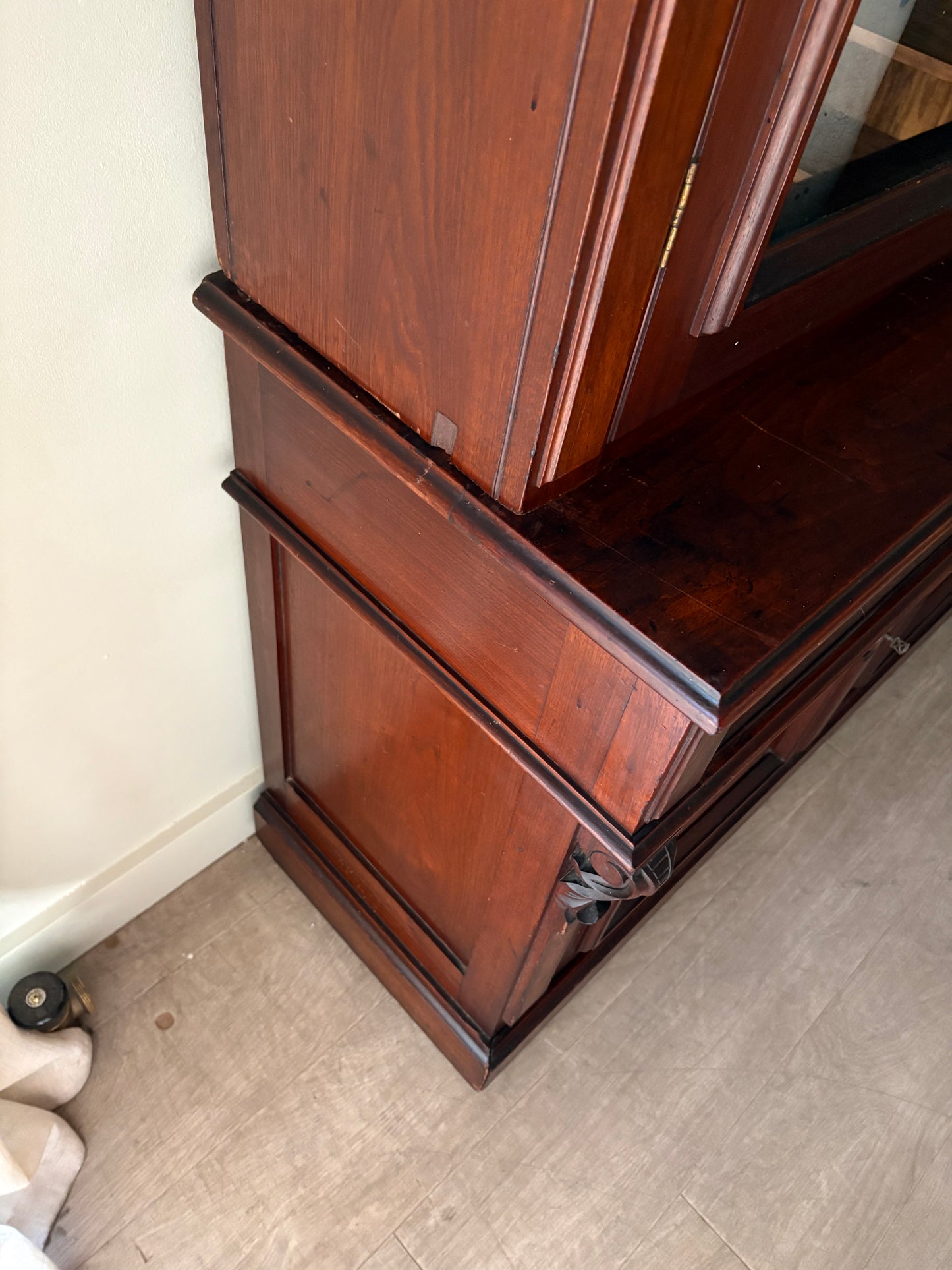 Victorian walnut two piece display hutch with writing slide