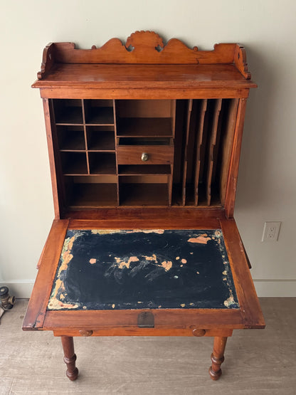Victorian pine secretary desk