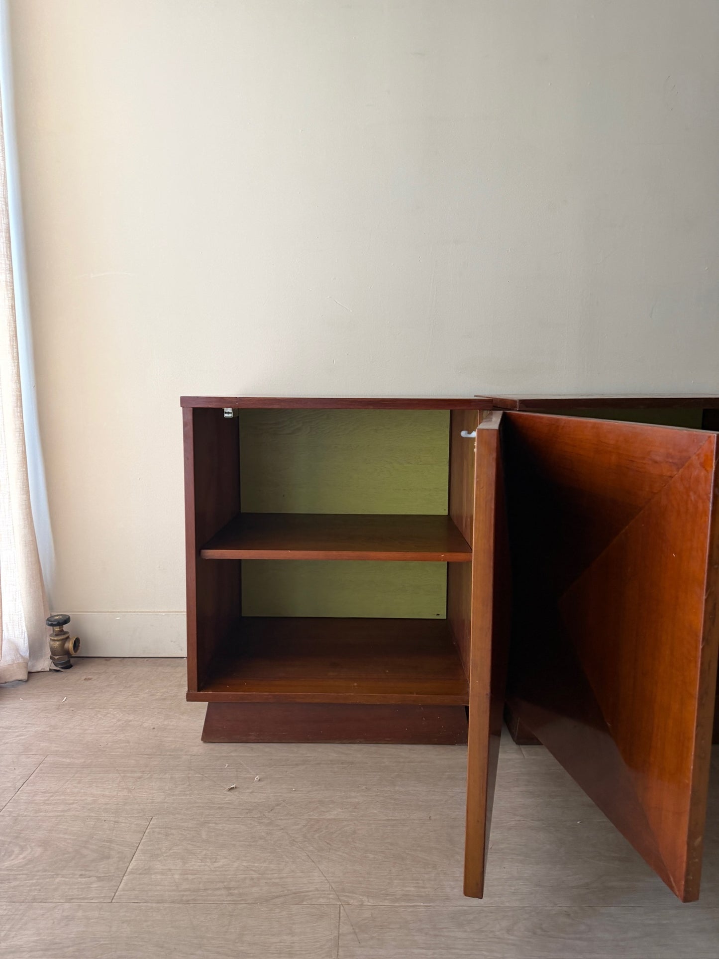 2 walnut diamond panel nightstands. Sold individually.