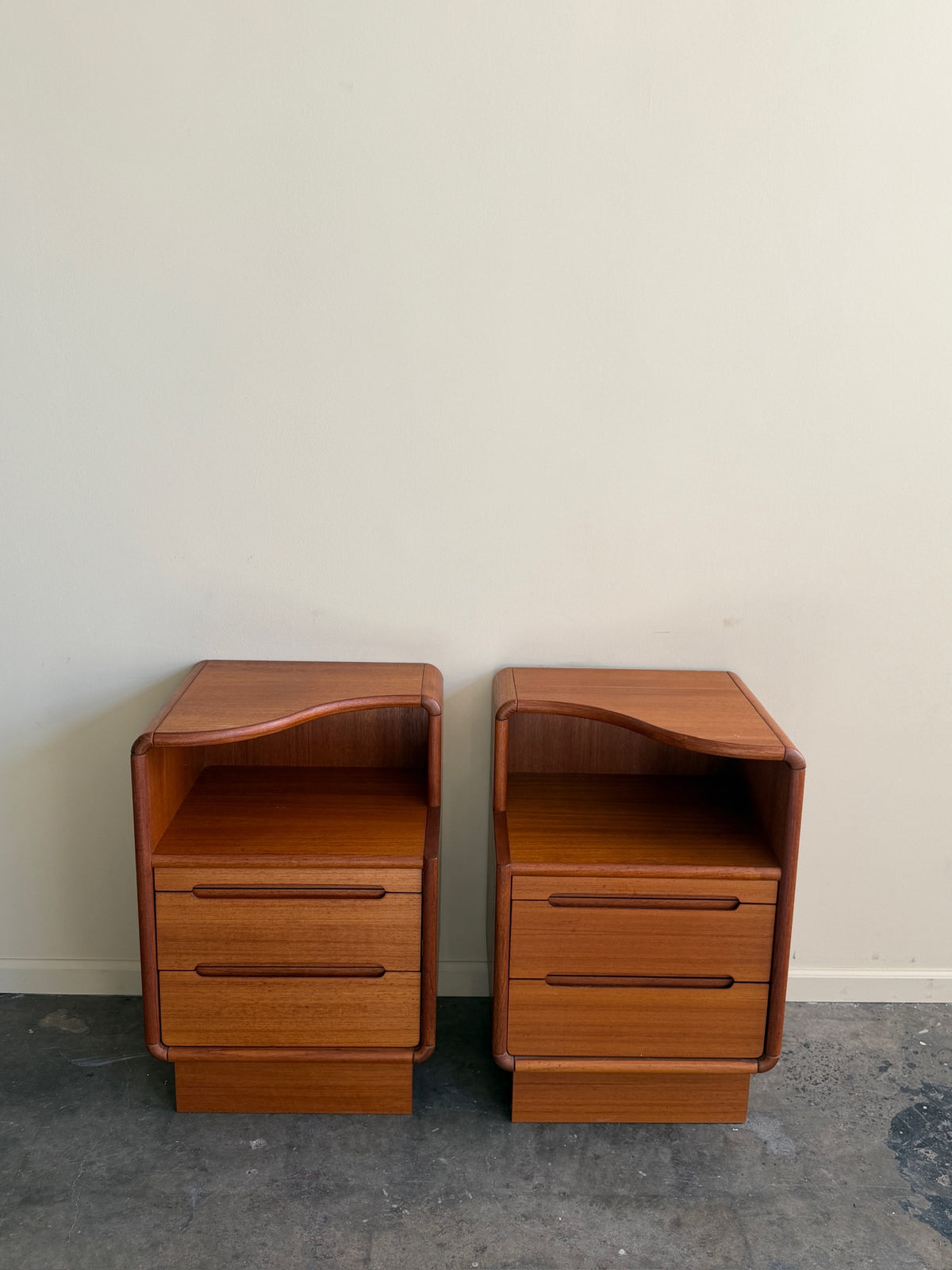 Sun Cabinet Co. teak nightstands. Sold as a pair.