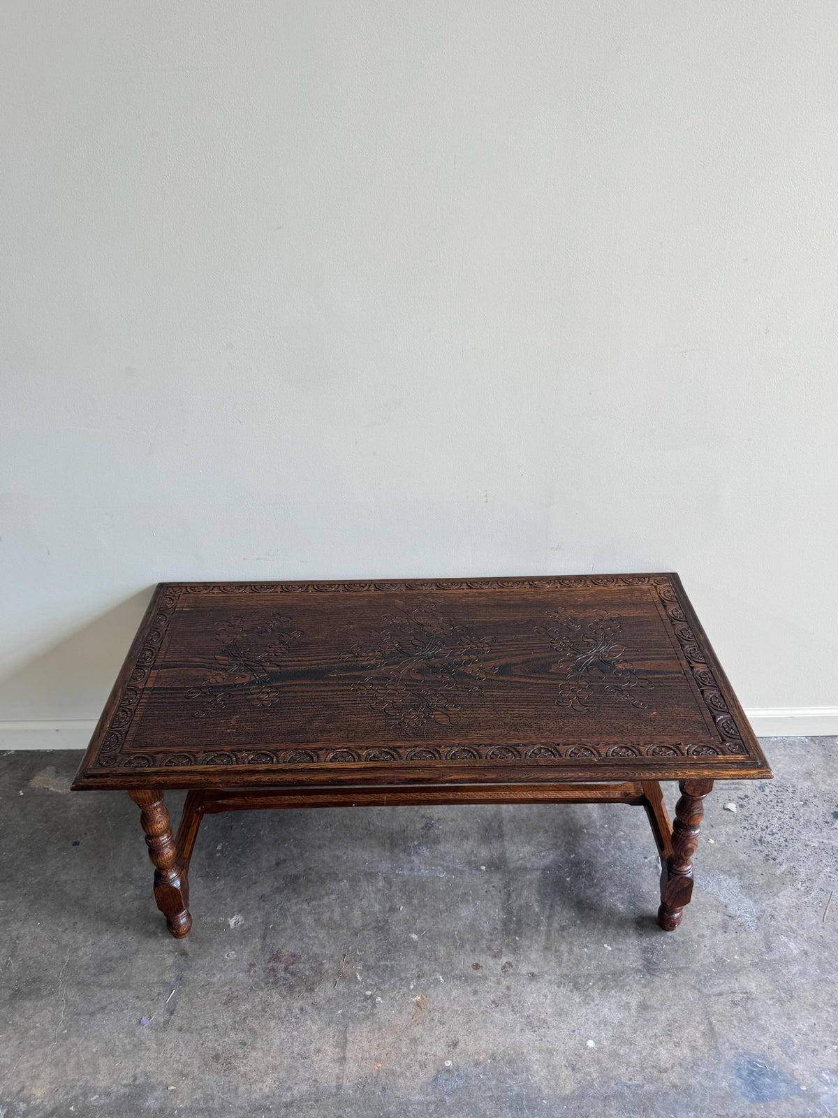 Carved oak coffee table