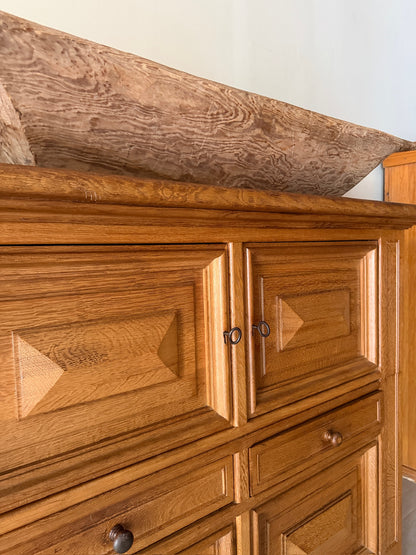Brutalist Dutch oak two piece sideboard