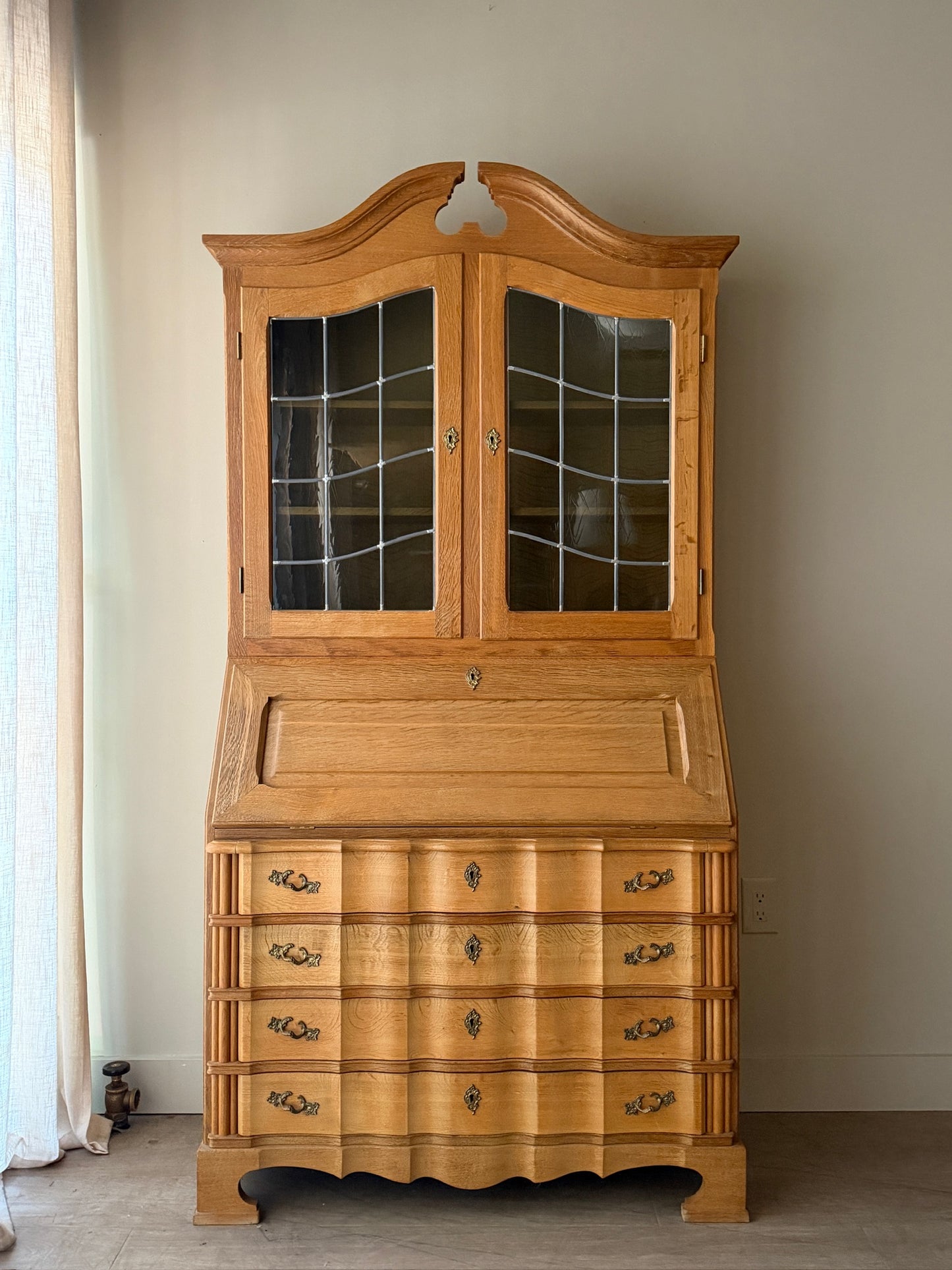 N. O. Andersen Danish two piece oak secretary cabinet