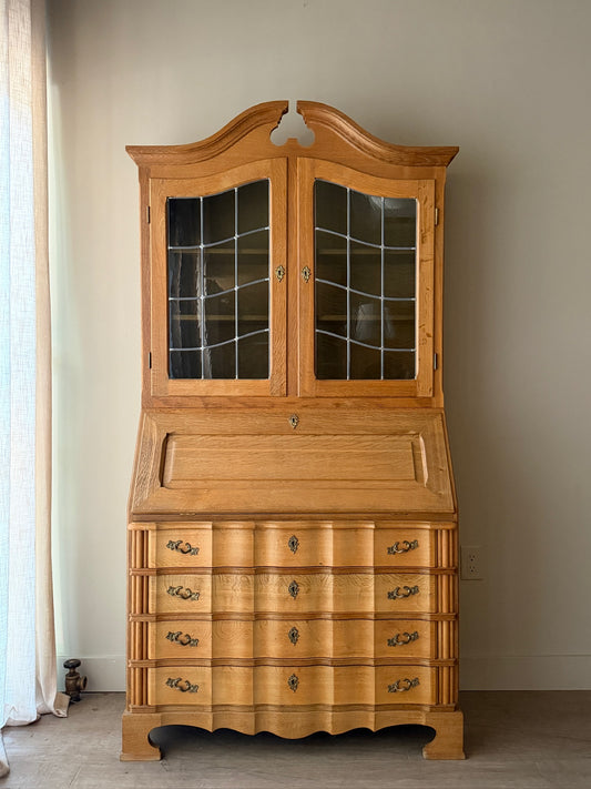 N. O. Andersen Danish two piece oak secretary cabinet