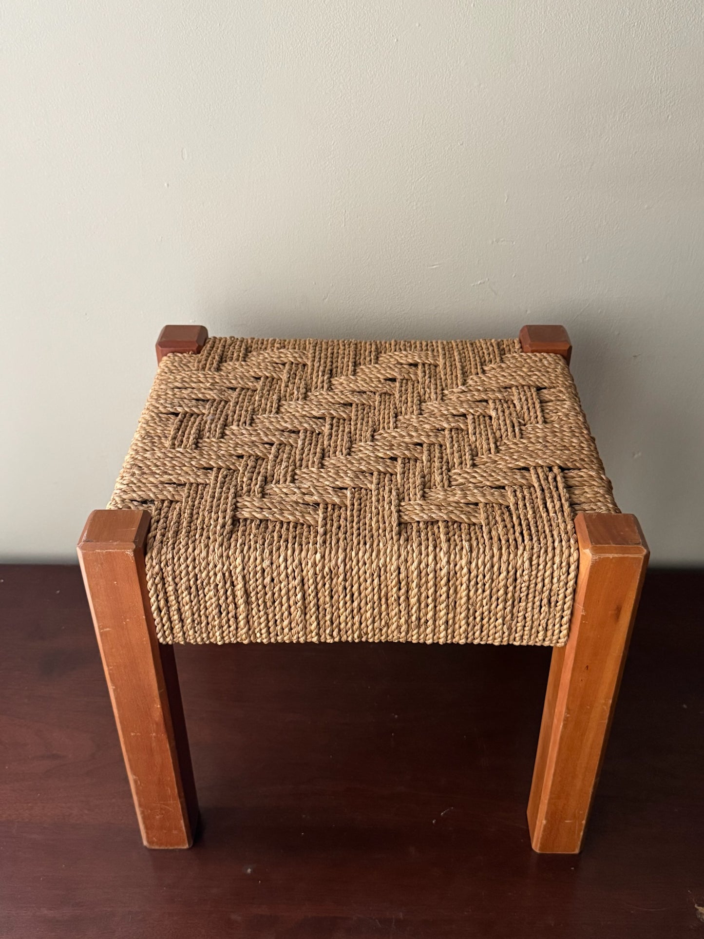 Teak & twisted cord stool