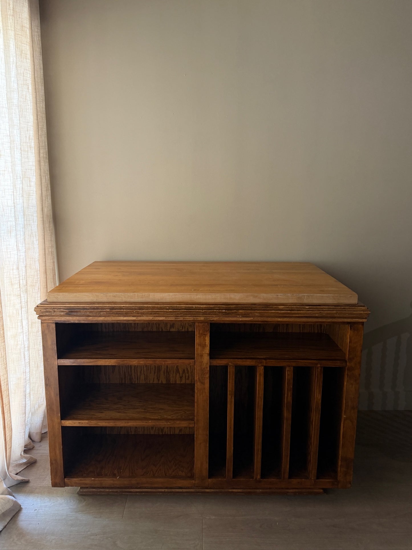 Oak mercantile table/island with butcher block top