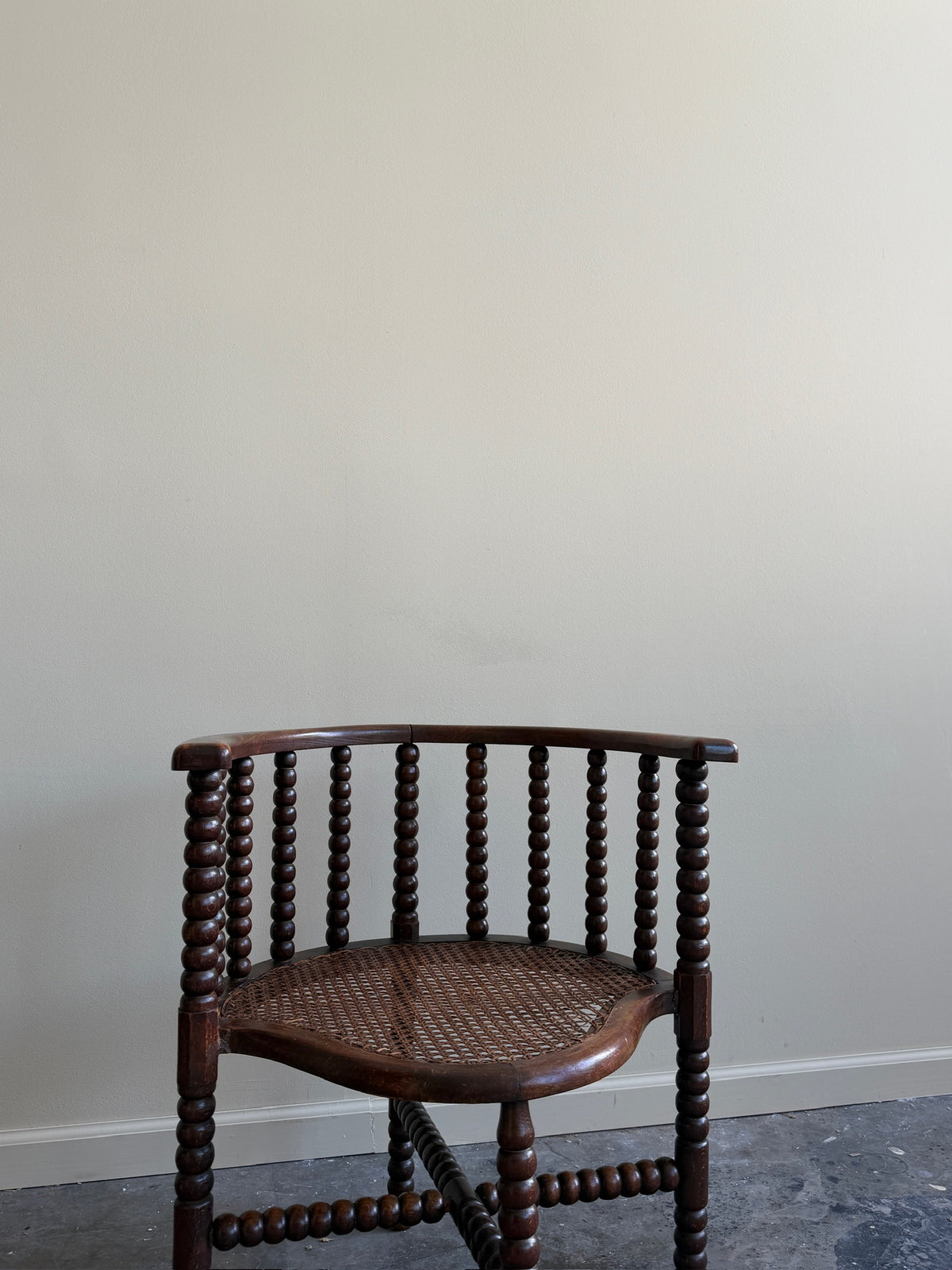 Dutch bobbin oak & cane corner chair