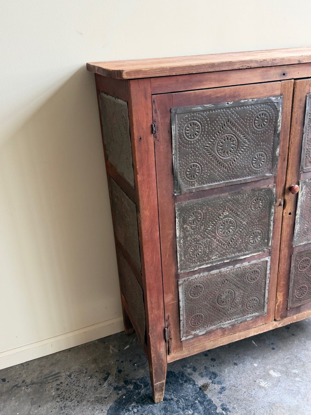 Poplar punched tin cupboard