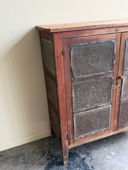 Poplar punched tin cupboard