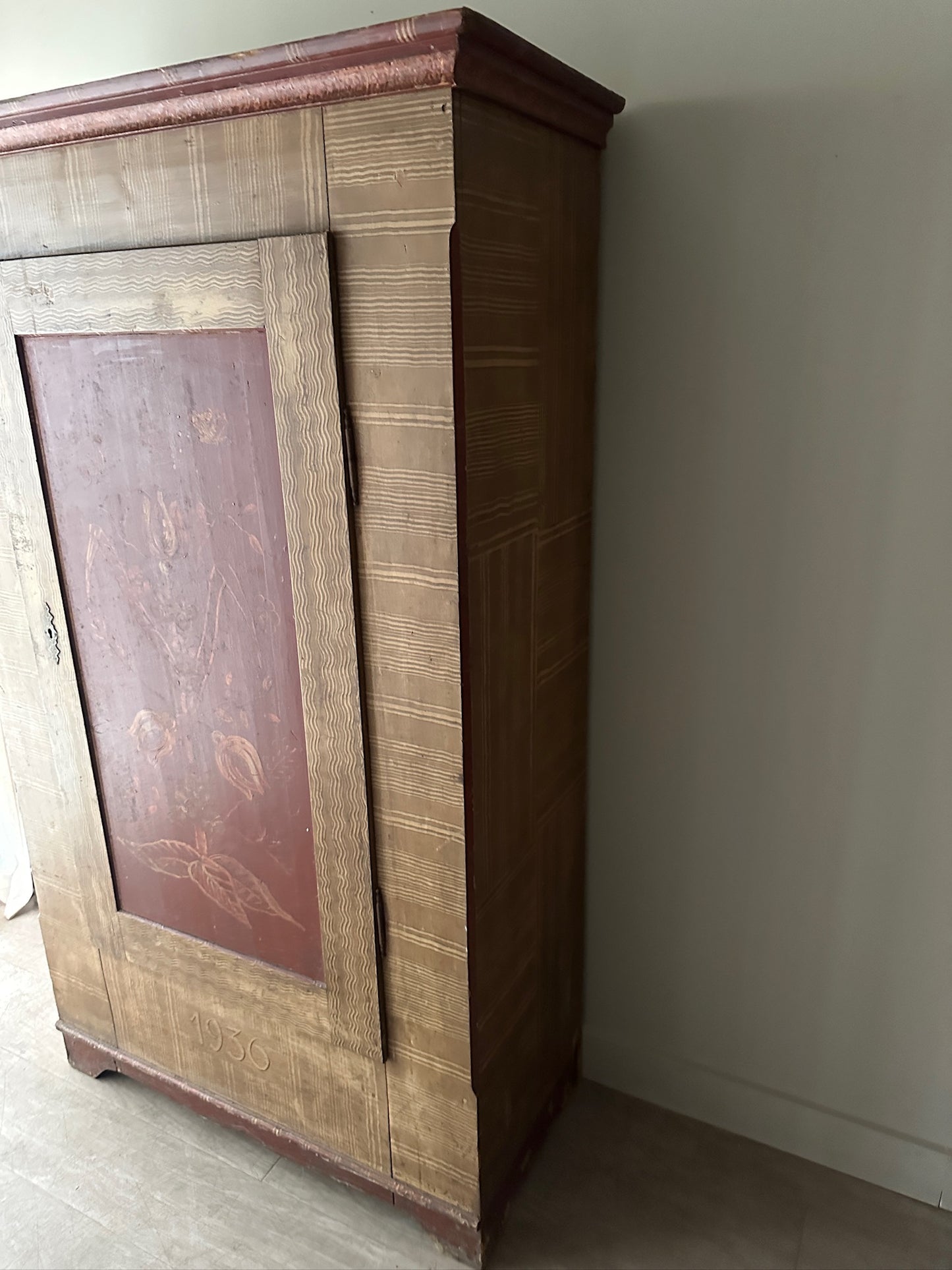Scandinavian Grain-Painted Pine Armoire