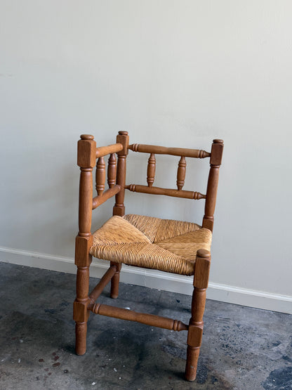 Dutch oak rush seat corner chair