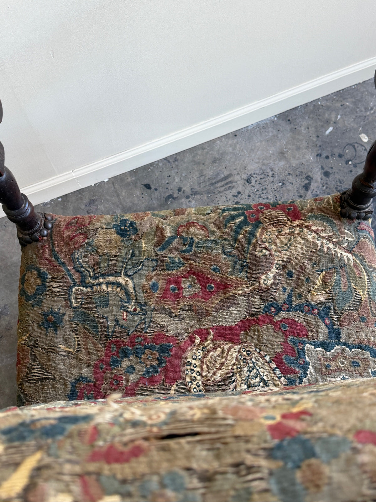Italian Baroque upholstered walnut armchairs (right)