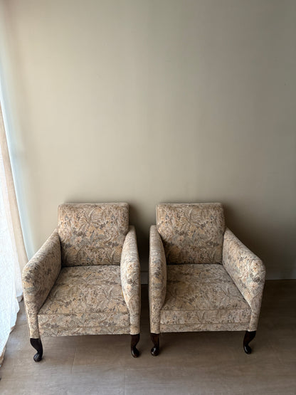 Danish floral upholstered lounge chairs. Sold individually.