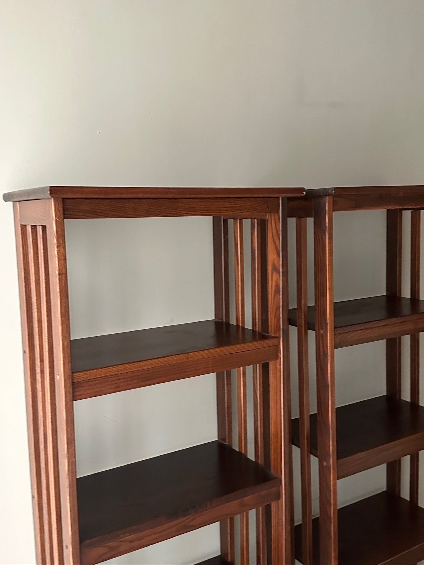 2 Mission Oak Shelves. Sold individually.