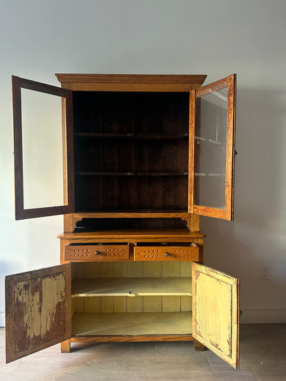 Two piece oak hutch