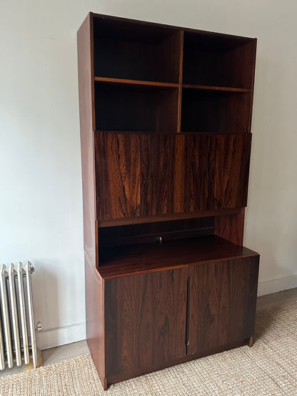 Two piece rosewood hutch with bar/desk compartment