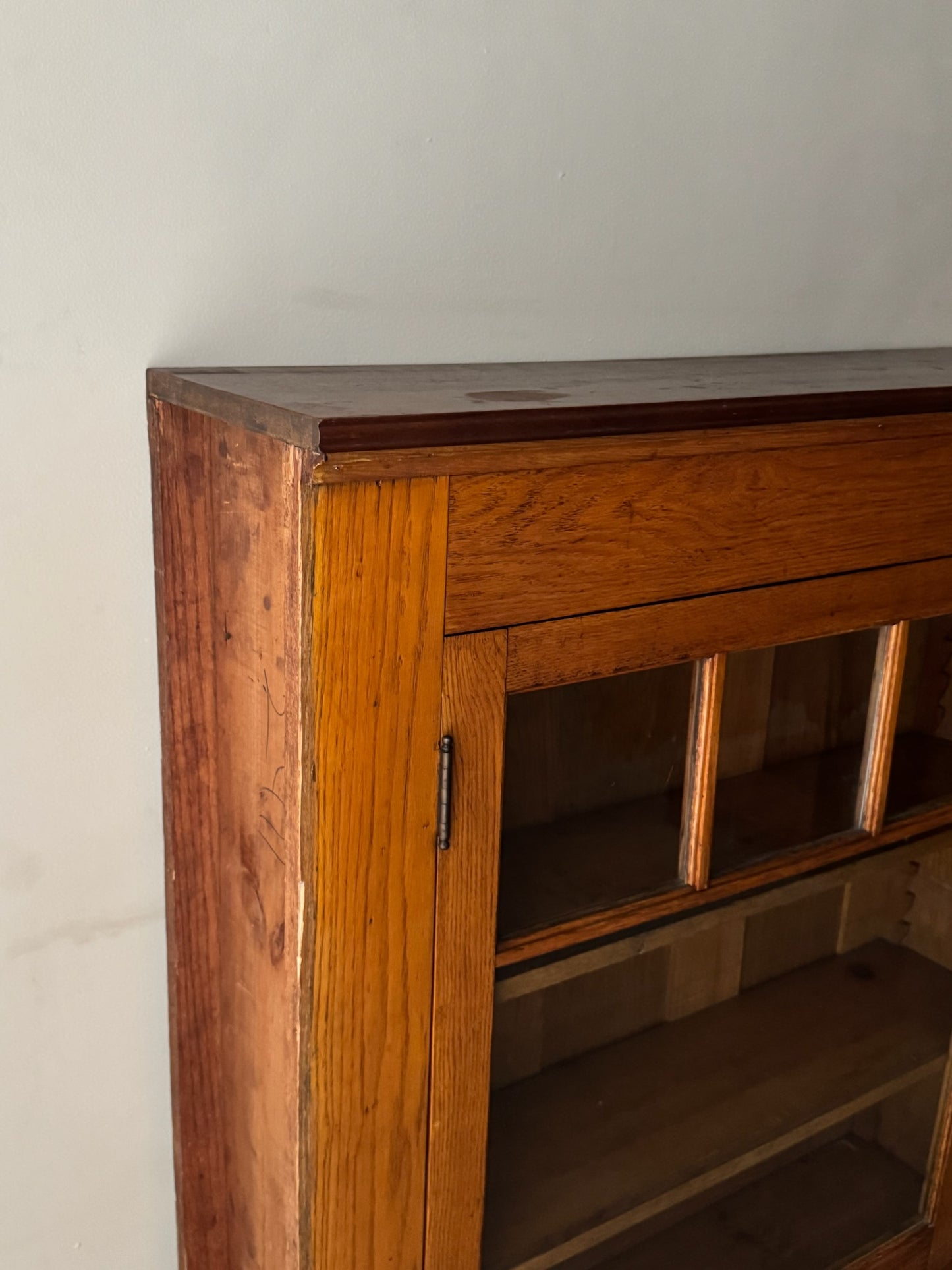 Golden oak display cabinet