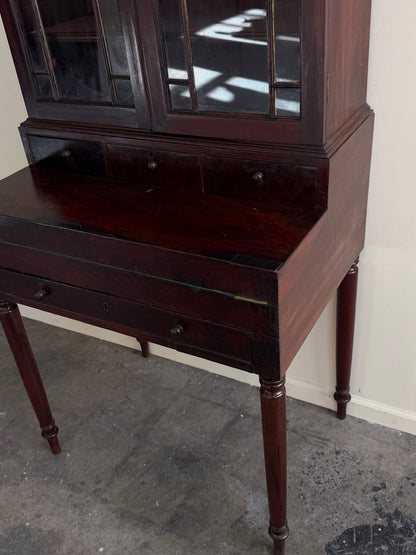 Federal mahogany writing desk with bookcase