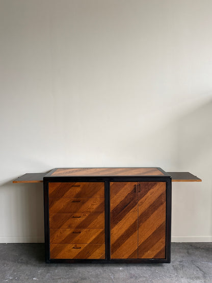Hollywood Regency mixed wood bar