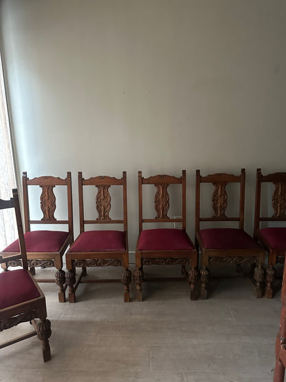 6 upholstered oak dining chairs. Sets of 2.