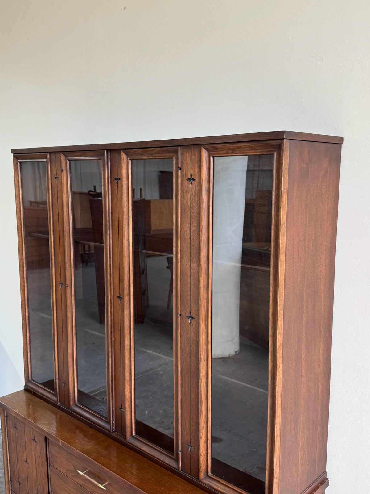 Broyhill walnut two piece hutch