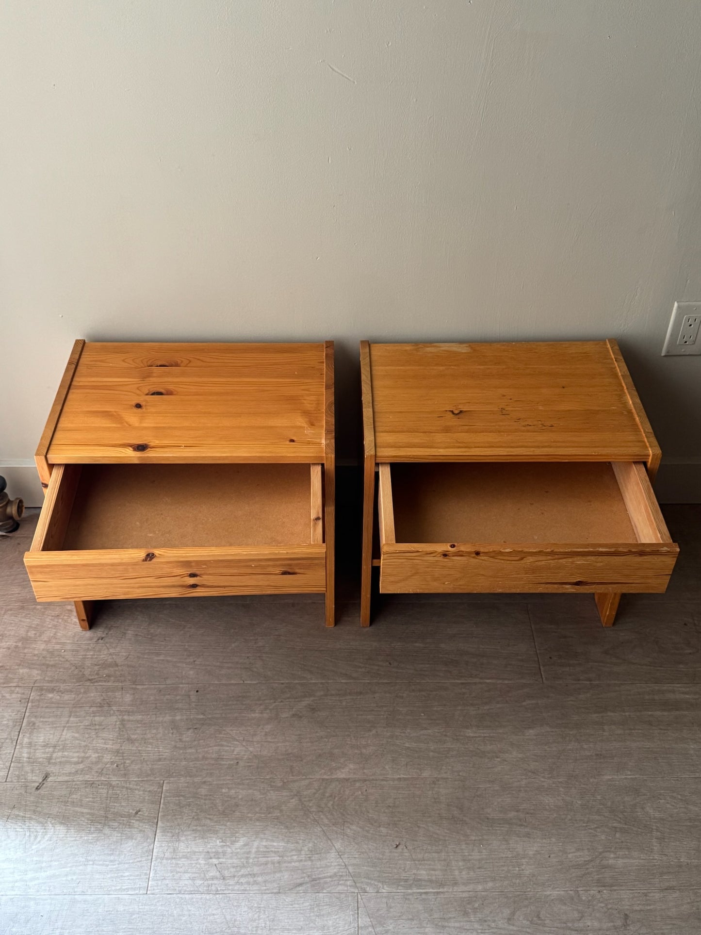 Swedish pine nightstands. Sold as a pair.