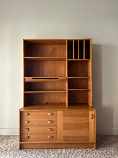 Teak two piece bookcase
