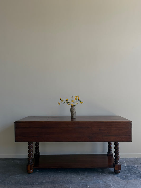 Stained pine drop leaf dining table