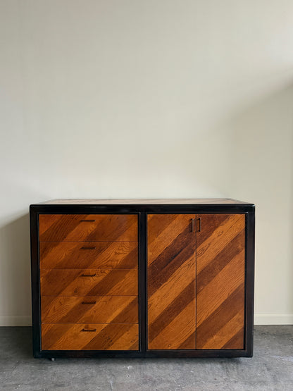 Hollywood Regency mixed wood bar