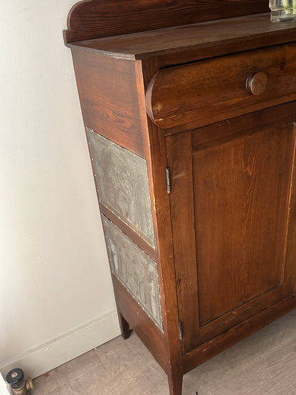 Punched tin pine jelly cupboard