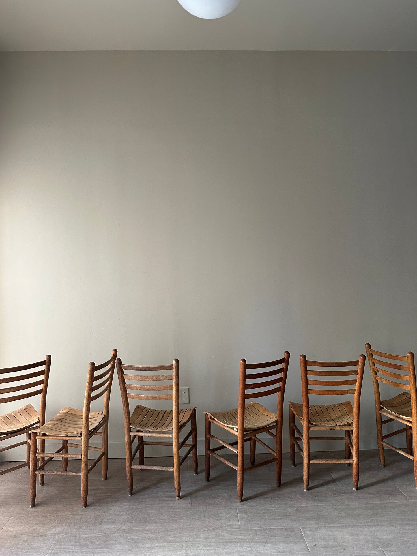 6 slatted dining chairs. Sets of 2.