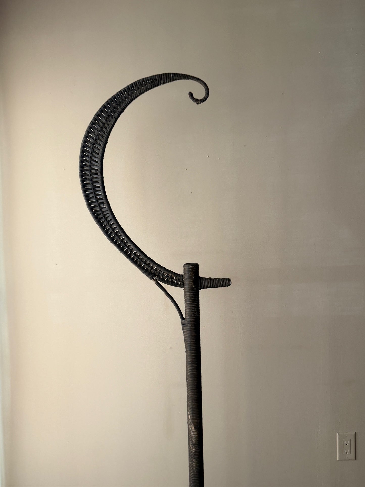 Victorian wicker crescent moon bird cage stand