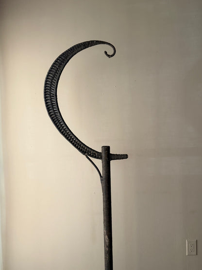 Victorian wicker crescent moon bird cage stand