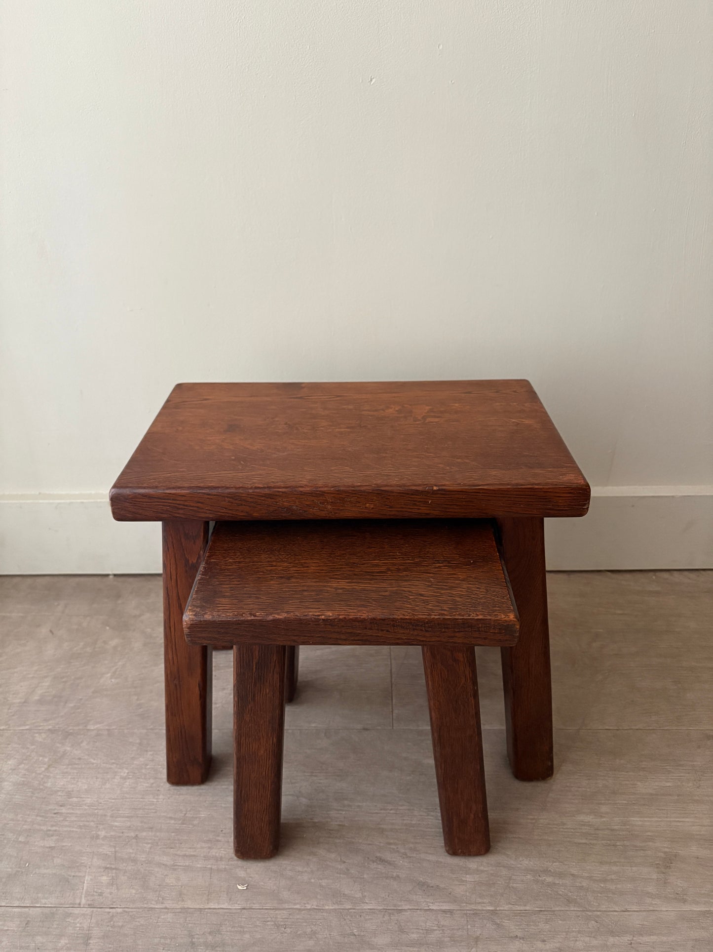 Belgian Brutalist oak nesting tables