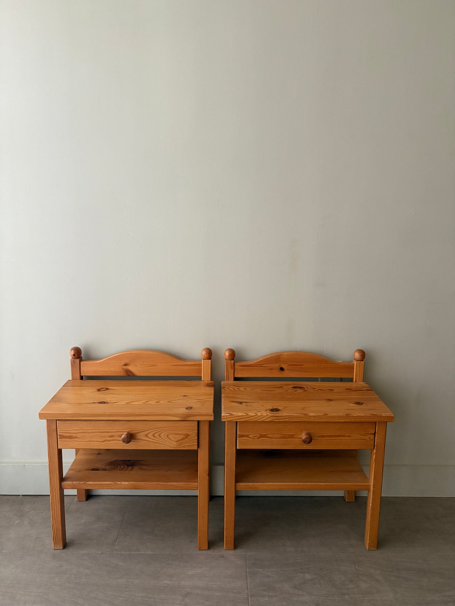Swedish pine nightstands. Sold as a pair.
