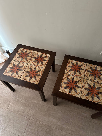2 Toften Danish rosewood and tile side tables. Sold individually.