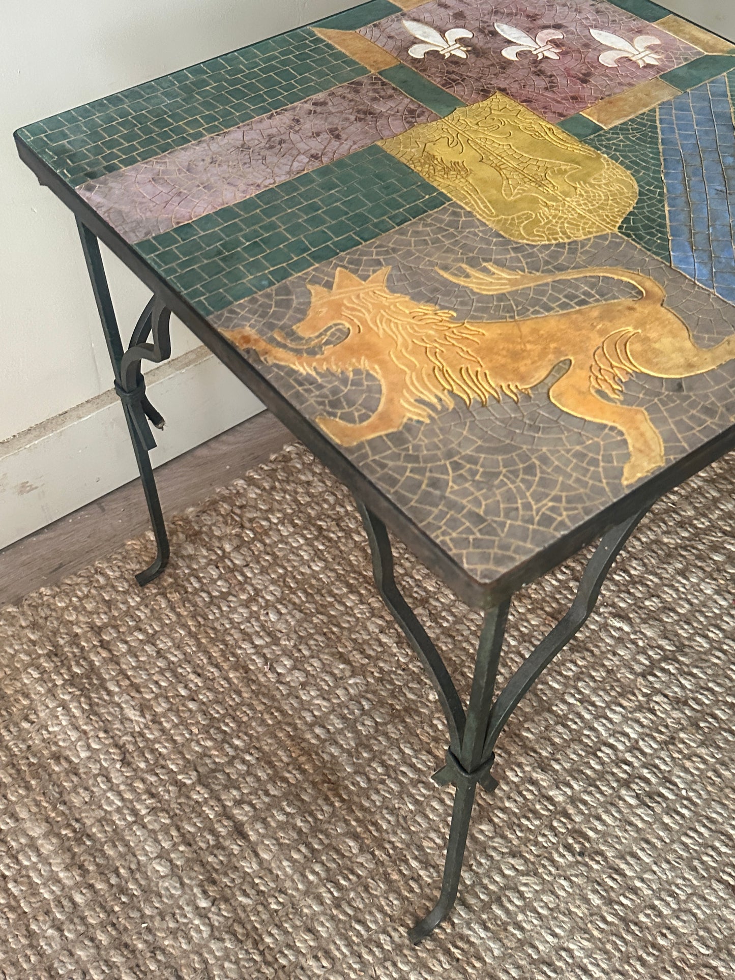 Tile and wrought iron side table