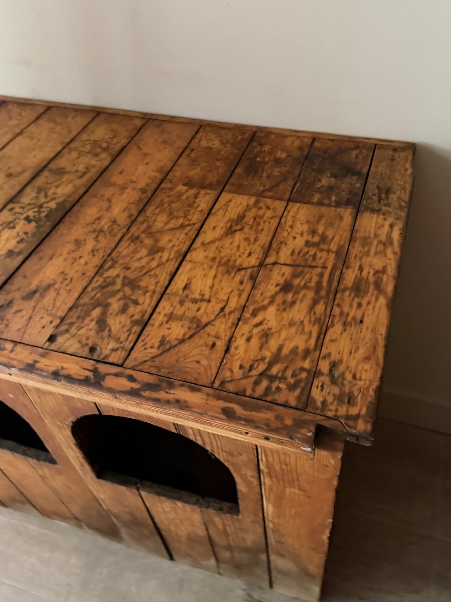 Yellow pine country store counter with cubbies
