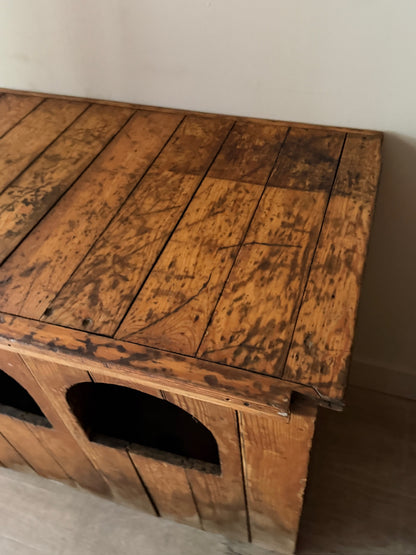 Yellow pine country store counter with cubbies