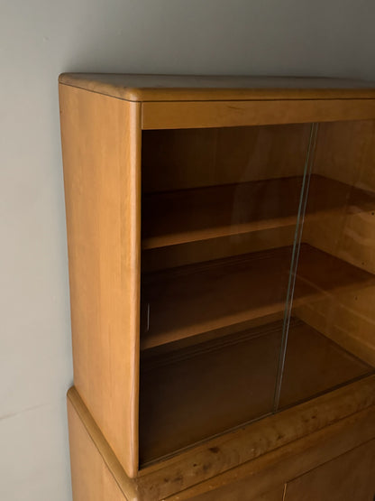 Heywood Wakefield maple two piece display cabinet