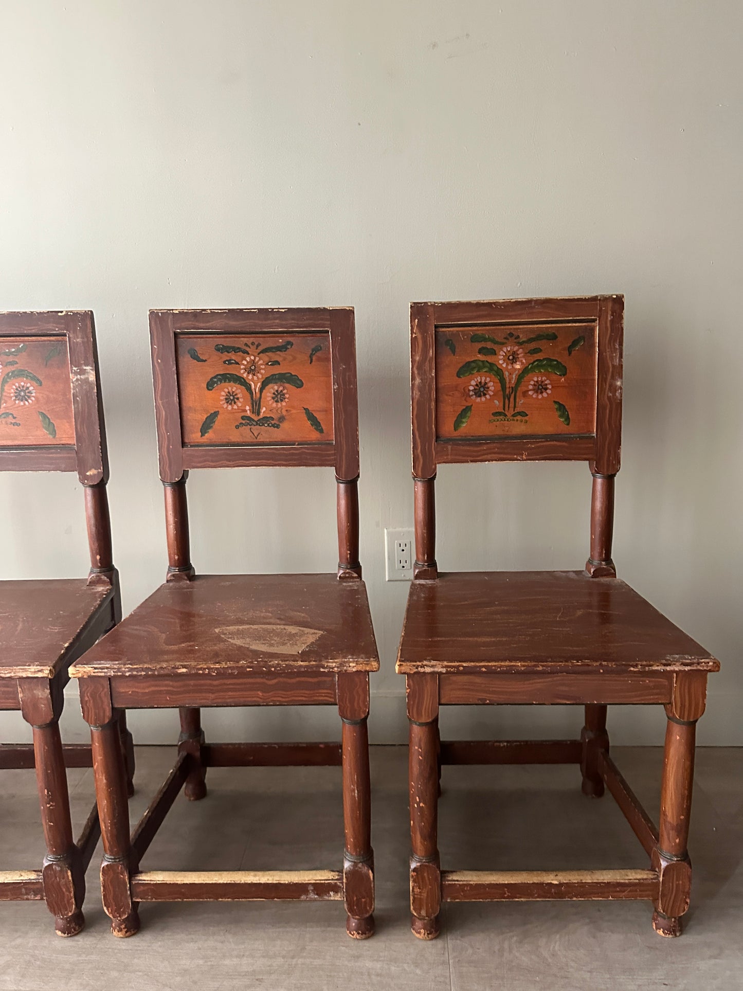 Swedish Kurbits folk painted dining chairs. Sold as set of 4