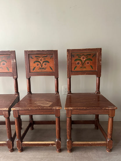 Swedish Kurbits folk painted dining chairs. Sold as set of 4