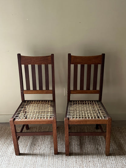 Oak dining chairs. Sold in pair.